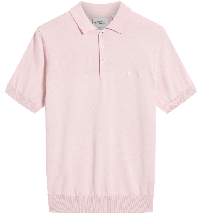 Ben Sherman Signature Knitted Polo Shirt in Classic Blush Pink and Glacier Colours