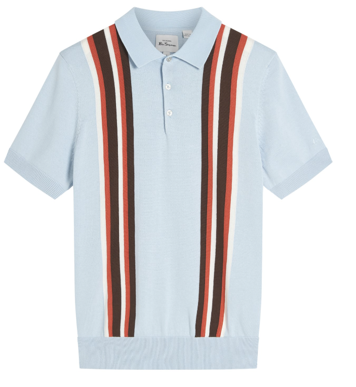 Ben Sherman Vertical Stripe Knit Polo Shirt in Ice Blue and Light Green Colors