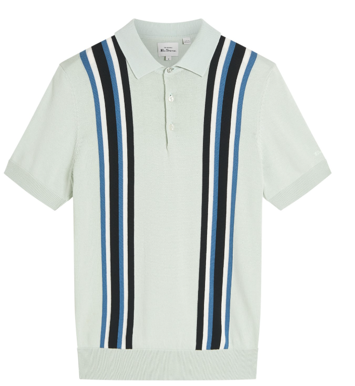 Ben Sherman Vertical Stripe Knit Polo Shirt in Ice Blue and Light Green Colors