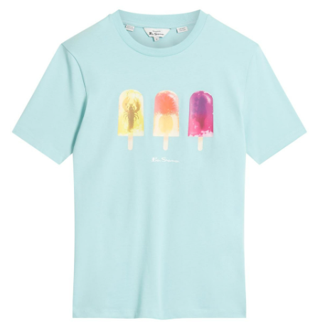Ben Sherman Lolly Art Tee in Dark Navy and Minty Blue Colors, Multiple Sizes Available