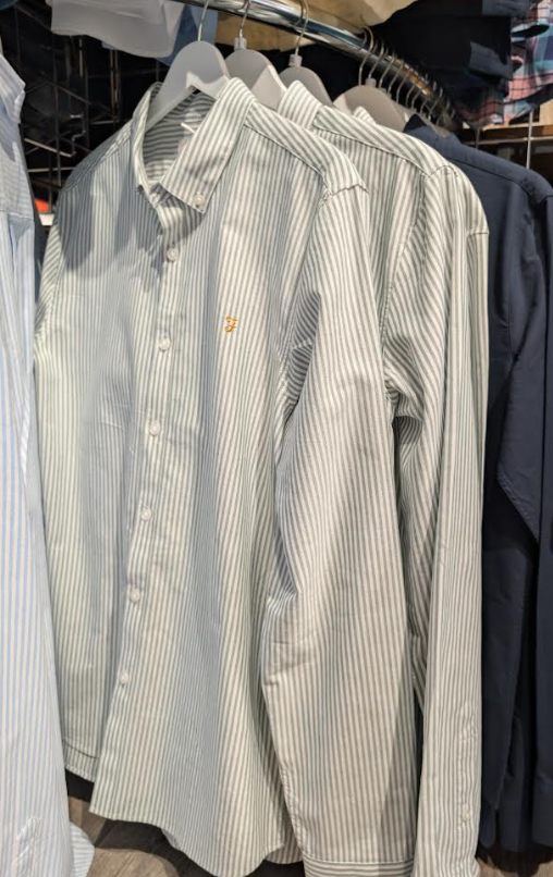 Farah LS Oxford Micro Deck Stripe Shirt in Sky Blue and Green Meadow Colors