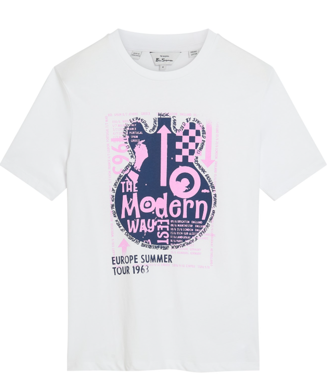 Ben Sherman Guitar Poster White Tee Stylish Graphic T-Shirt for Men