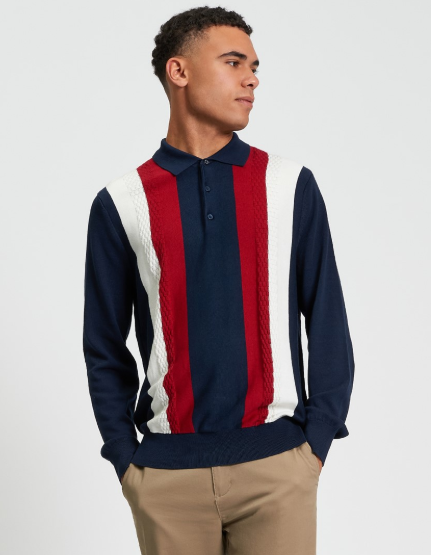 Ben Sherman Long Sleeve Vertical Stripe Polo