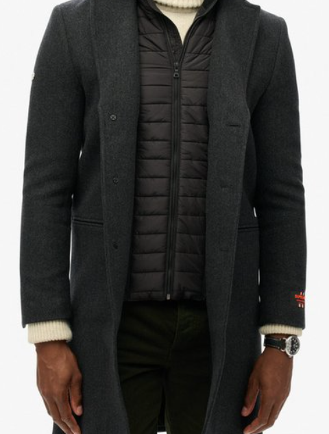 Superdry Tailored 2 In 1 Town Coat in Black Herringbone