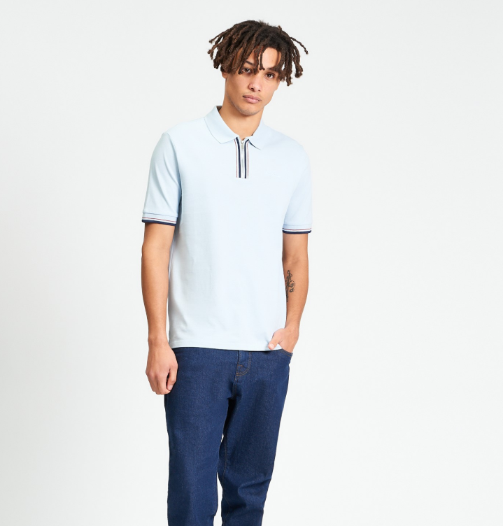 Ben Sherman Short Sleeve Placket Interest Polo in Powder Blue