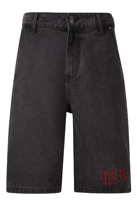 Ed Hardy Mens Battle Dragon Denim Jorts Shorts - Washed Black
