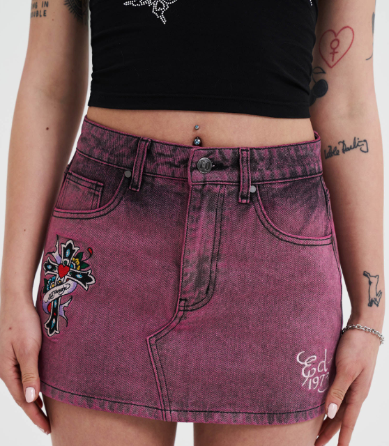 Ed Hardy Women's Seam Detail Denim Skirt - Purple