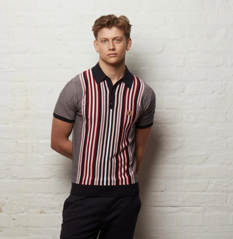 Gabicci Men's Jed Retro Stripe Knitted Polo Shirt (Vintage)