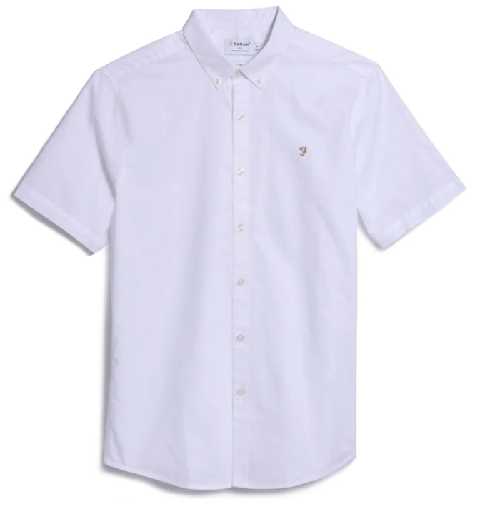 Farah Brewer Short Sleeve Oxford Shirt in Sky Blue and White Colors
