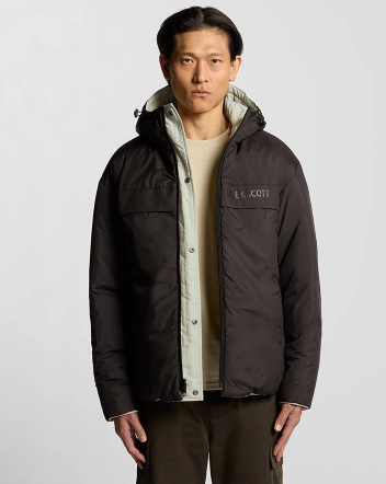 Lyle & Scott Reversible Wadded Jacket in Jet Black/Grey Taupe