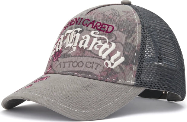Ed Hardy Floral Tattoo City Vintage Wash 5 Panel Trucker Cap