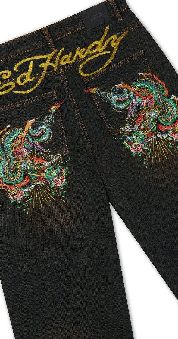 Ed Hardy Slithering Dragon Embroidered Extra Jeans