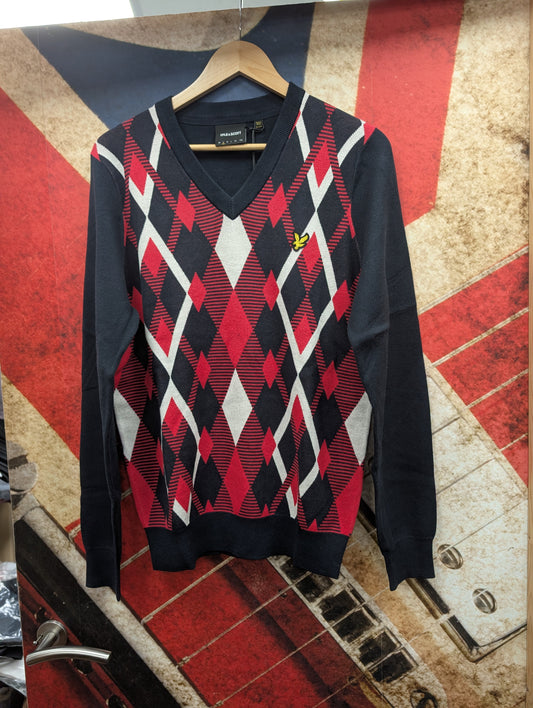 Lyle & Scott Cotton Argyle V Neck Jumper