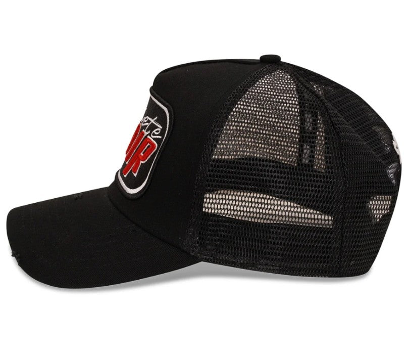 SOCIETE NOIR SCRIPT MESH TRUCKER CAP