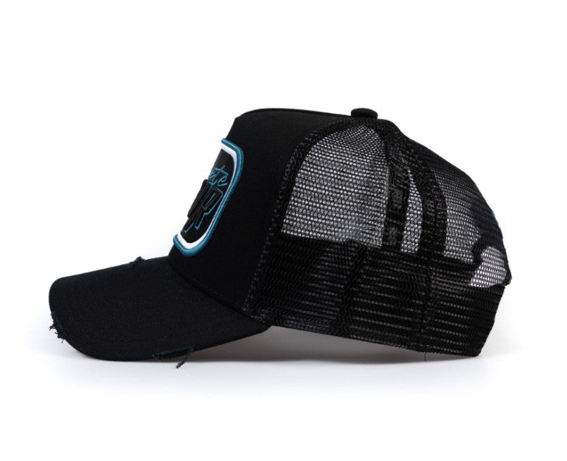 SOCIETE NOIR SCRIPT MESH TRUCKER CAP