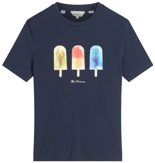 Ben Sherman Lolly Art Tee in Dark Navy and Minty Blue Colors, Multiple Sizes Available