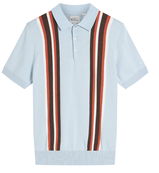 Ben Sherman Vertical Stripe Knit Polo Shirt in Ice Blue and Light Green Colors