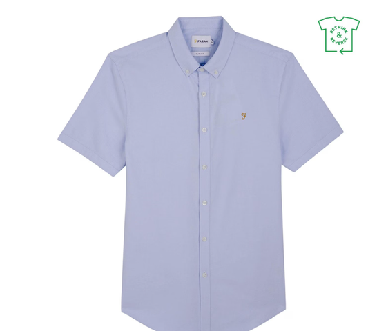 Farah Brewer Short Sleeve Oxford Shirt in Sky Blue and White Colors