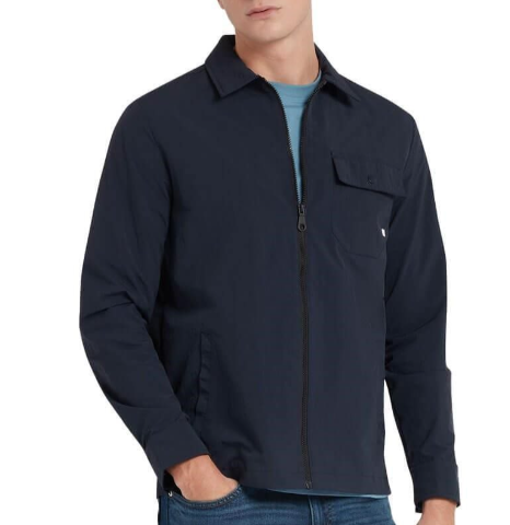 Farah Holwick Zip Overshirt in Navy with Zip Closure and Classic Fit