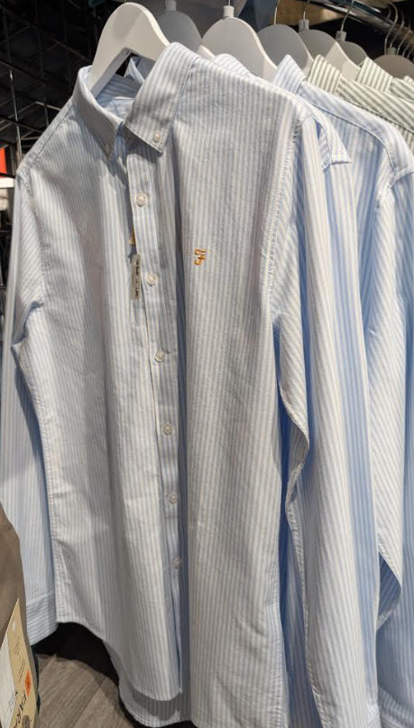 Farah LS Oxford Micro Deck Stripe Shirt in Sky Blue and Green Meadow Colors
