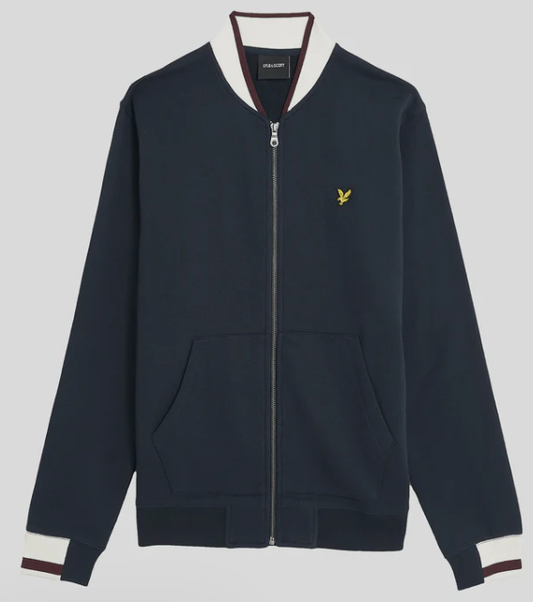 Lyle and Scott Half Tipped Jersey Bomber Jacket in Classic Navy Design