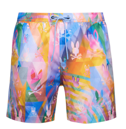 Psycho Bunny Milos Printed Swim Trunks in Ice Blue