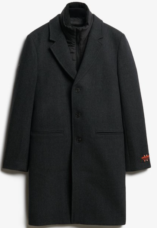 Superdry Tailored 2 In 1 Town Coat in Black Herringbone
