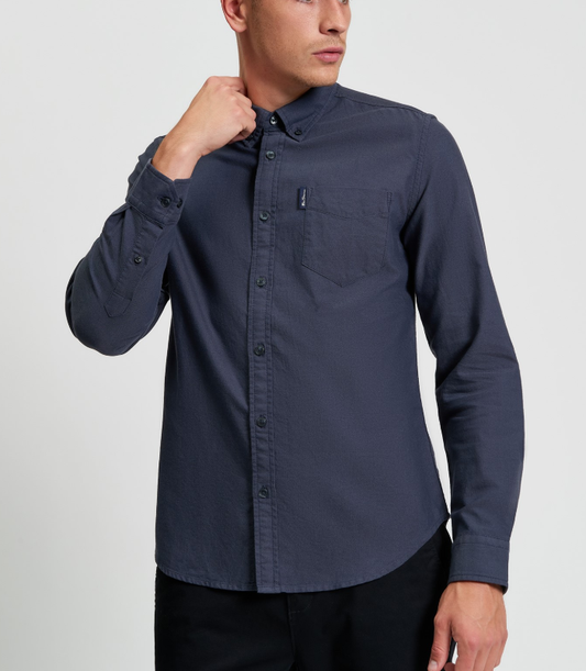 Ben Sherman Long Sleeved Signature Oxford Shirt in Slate