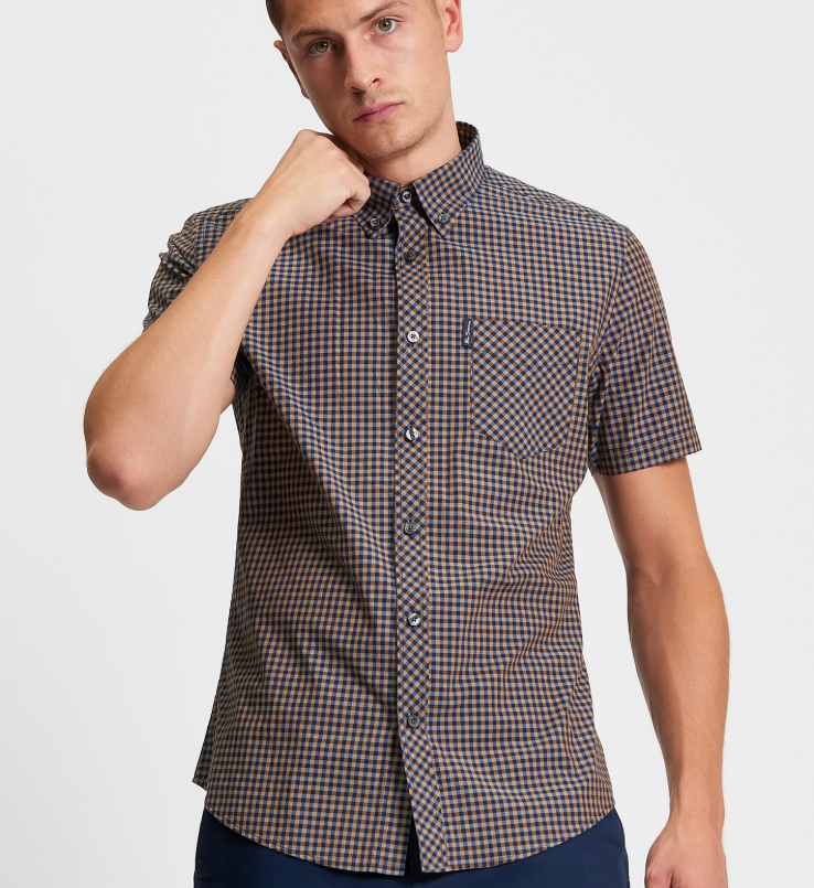 Ben Sherman Short Sleeve Signature Gingham Shirt in Bronze