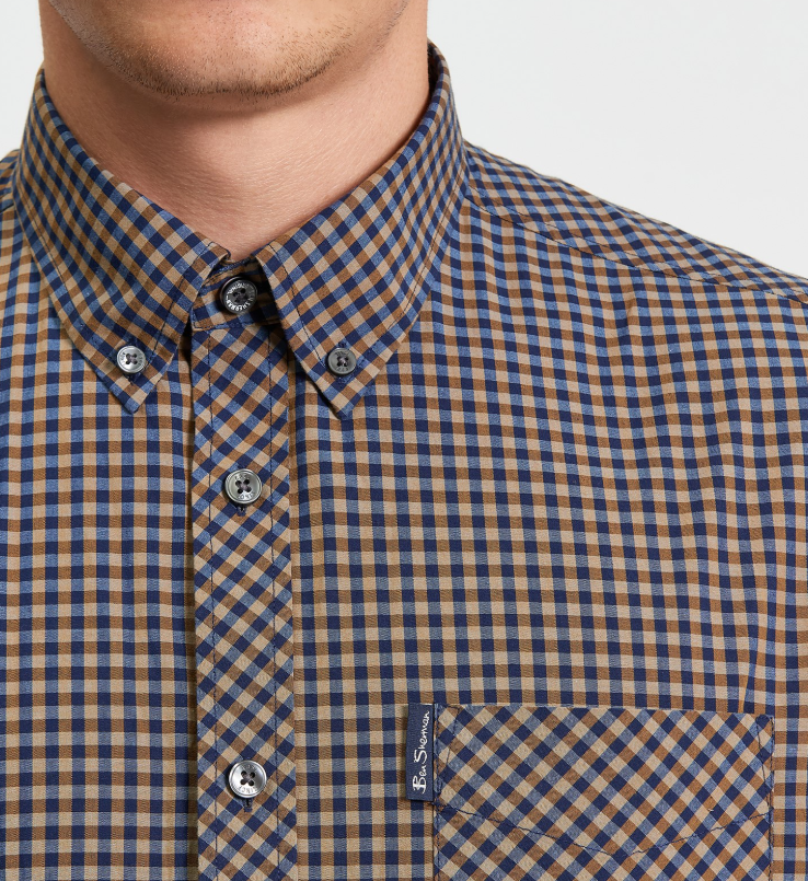 Ben Sherman Short Sleeve Signature Gingham Shirt in Bronze