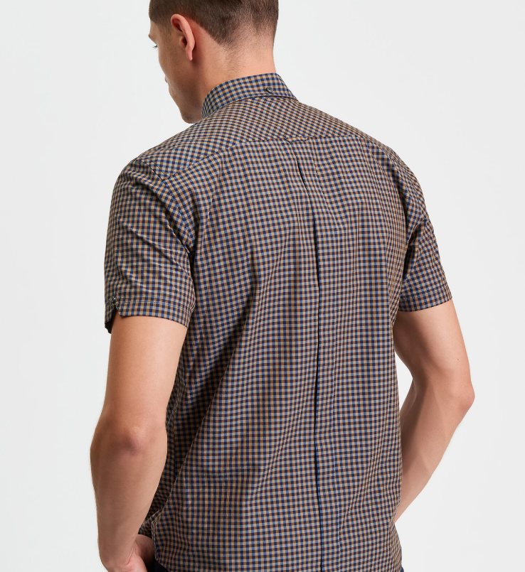Ben Sherman Short Sleeve Signature Gingham Shirt in Bronze