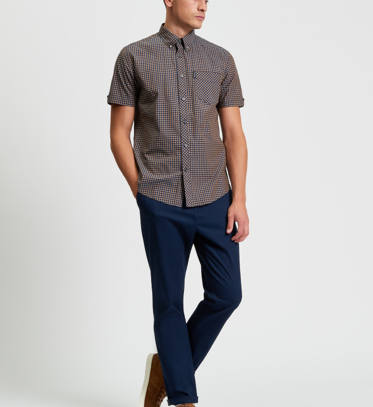 Ben Sherman Short Sleeve Signature Gingham Shirt in Bronze