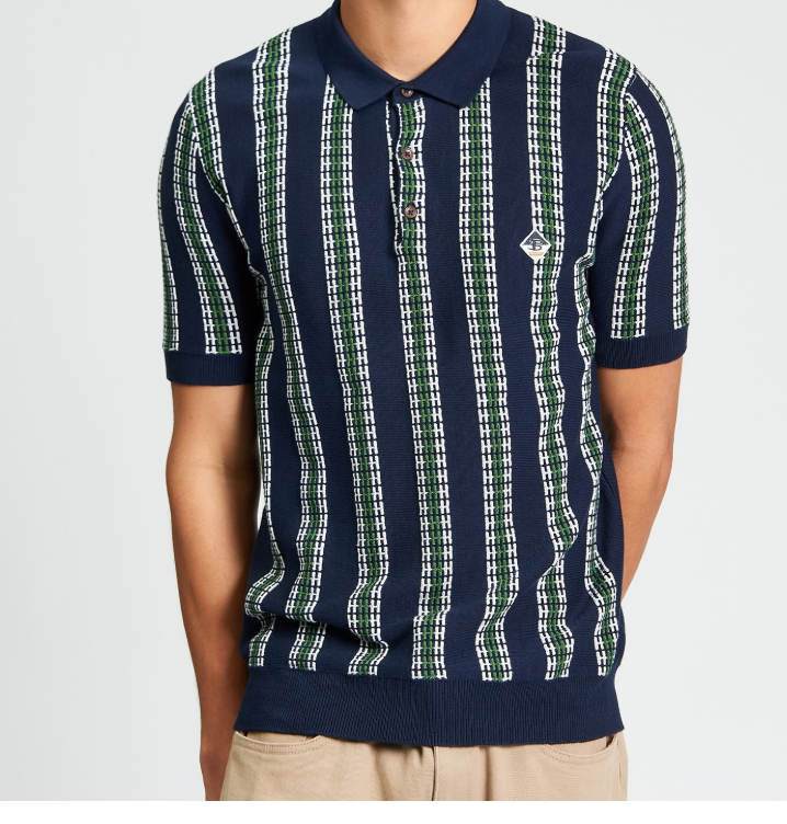 Ben Sherman Short Sleeve Jacquard Candy Stripe Polo in Dark Navy