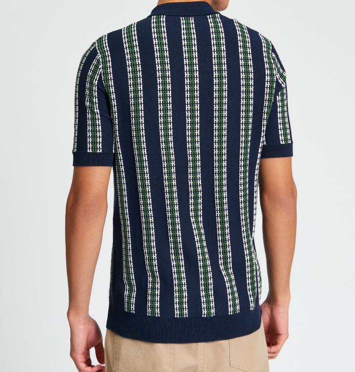 Ben Sherman Short Sleeve Jacquard Candy Stripe Polo in Dark Navy