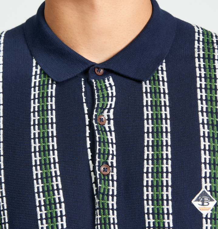 Ben Sherman Short Sleeve Jacquard Candy Stripe Polo in Dark Navy