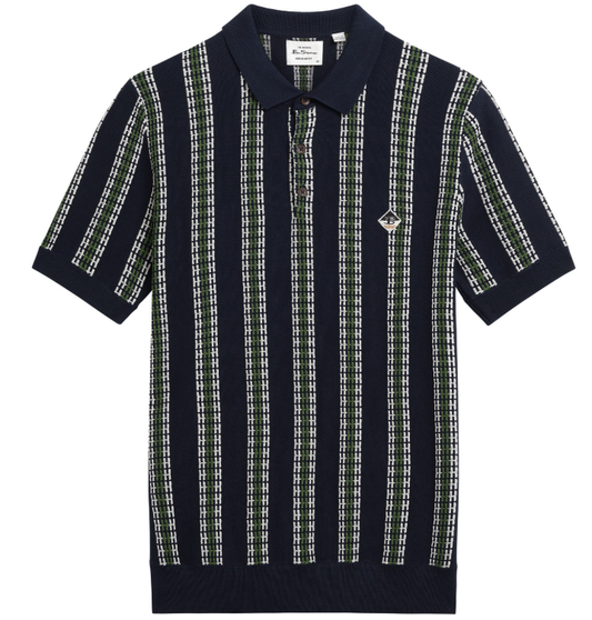 Ben Sherman Short Sleeve Jacquard Candy Stripe Polo in Dark Navy