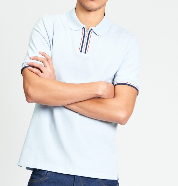 Ben Sherman Short Sleeve Placket Interest Polo in Powder Blue
