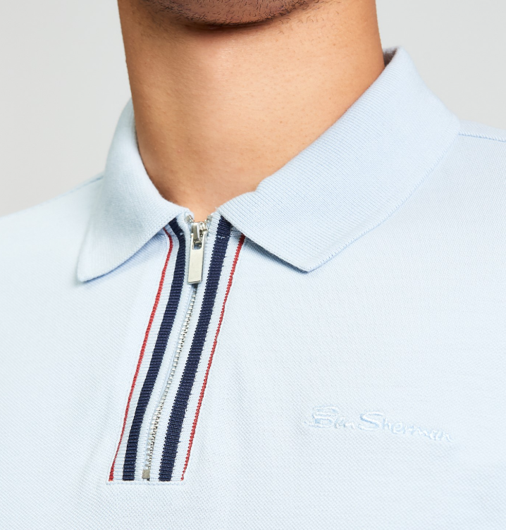 Ben Sherman Short Sleeve Placket Interest Polo in Powder Blue