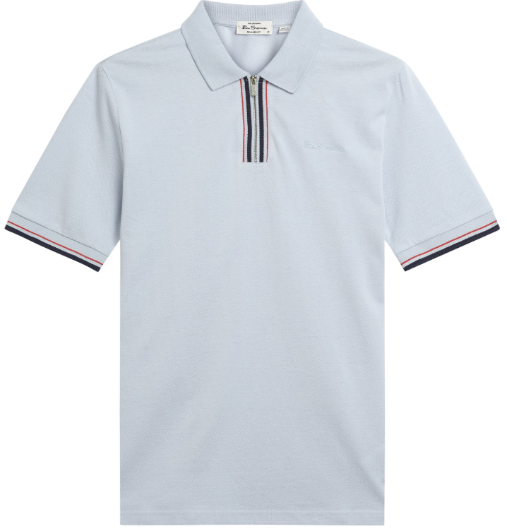 Ben Sherman Short Sleeve Placket Interest Polo in Powder Blue