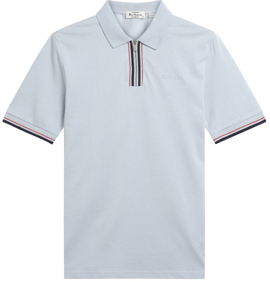 Ben Sherman Short Sleeve Placket Interest Polo in Powder Blue