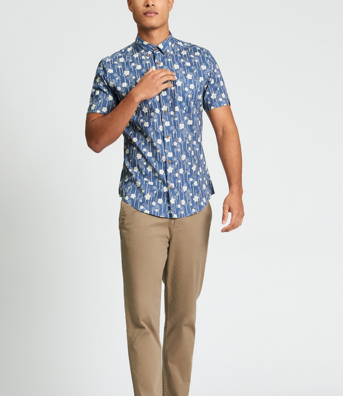 Ben Sherman Short Sleeve Floral Bamboo Print Shirt in Indigo