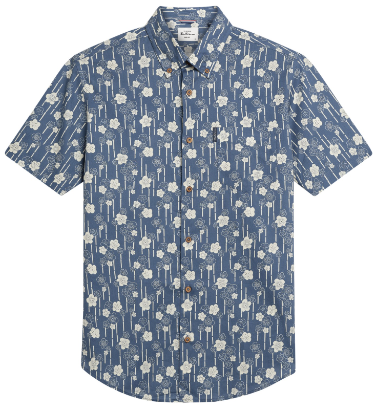 Ben Sherman Short Sleeve Floral Bamboo Print Shirt in Indigo