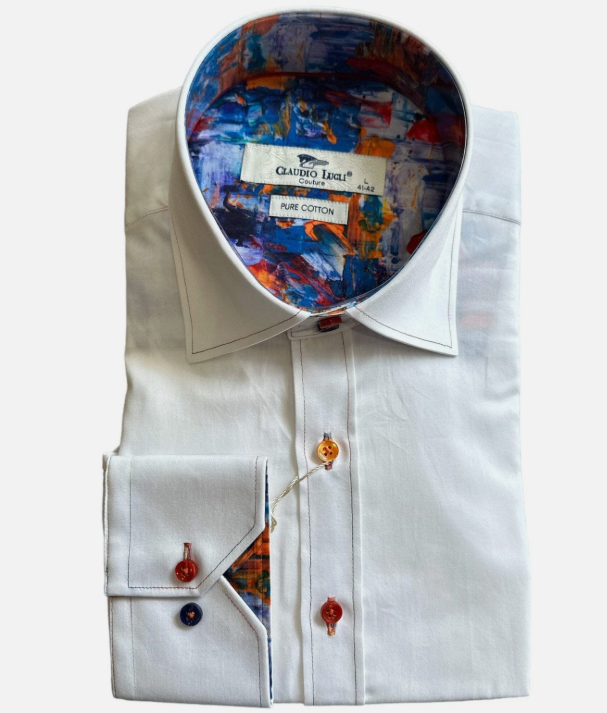 Claudio Lugli Paint Splash Trim Long Sleeve Shirt