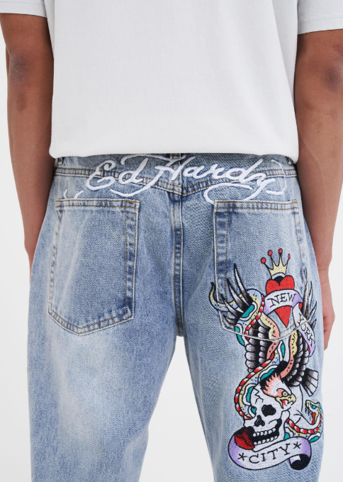 Ed Hardy Men's NYC Skull Tattoo Graphic Jeans