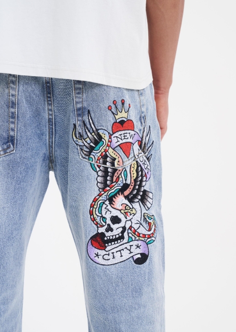 Ed Hardy Men's NYC Skull Tattoo Graphic Jeans