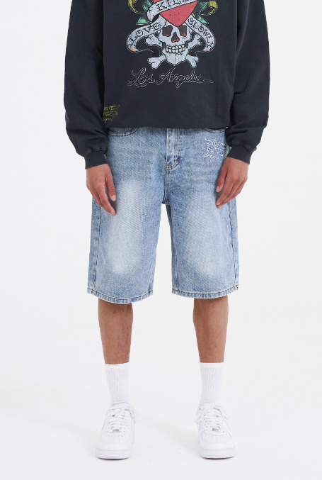Ed Hardy Mens NYC Skull Denim Jorts Shorts - Bleach