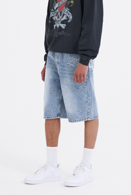 Ed Hardy Mens NYC Skull Denim Jorts Shorts - Bleach