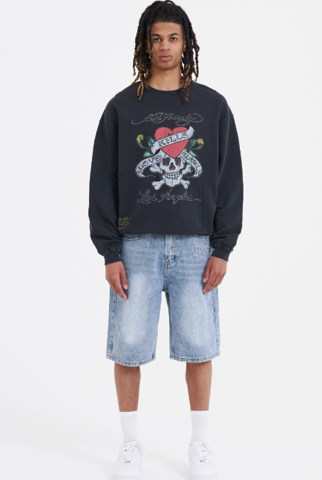 Ed Hardy Mens NYC Skull Denim Jorts Shorts - Bleach