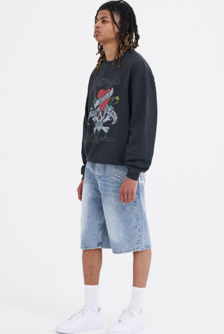 Ed Hardy Mens NYC Skull Denim Jorts Shorts - Bleach