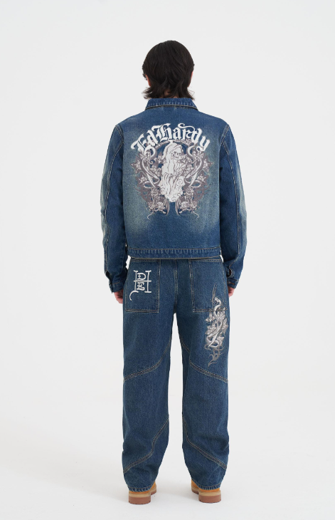 Ed Hardy Men's Flaming Skull Denim Jacket
